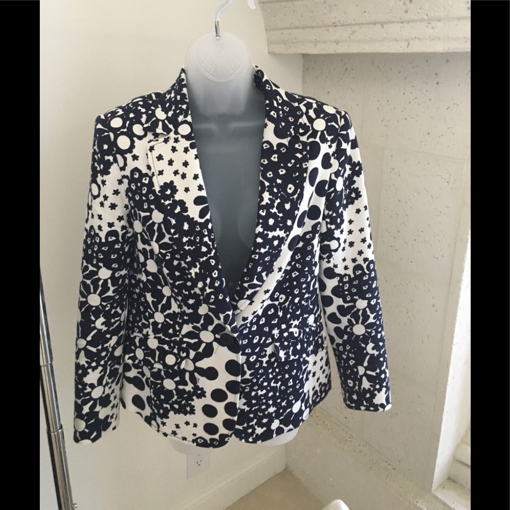 Trina Turk Navy + White Floral Print Blazer